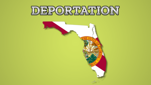 The state flag of Florida under the word Deportation