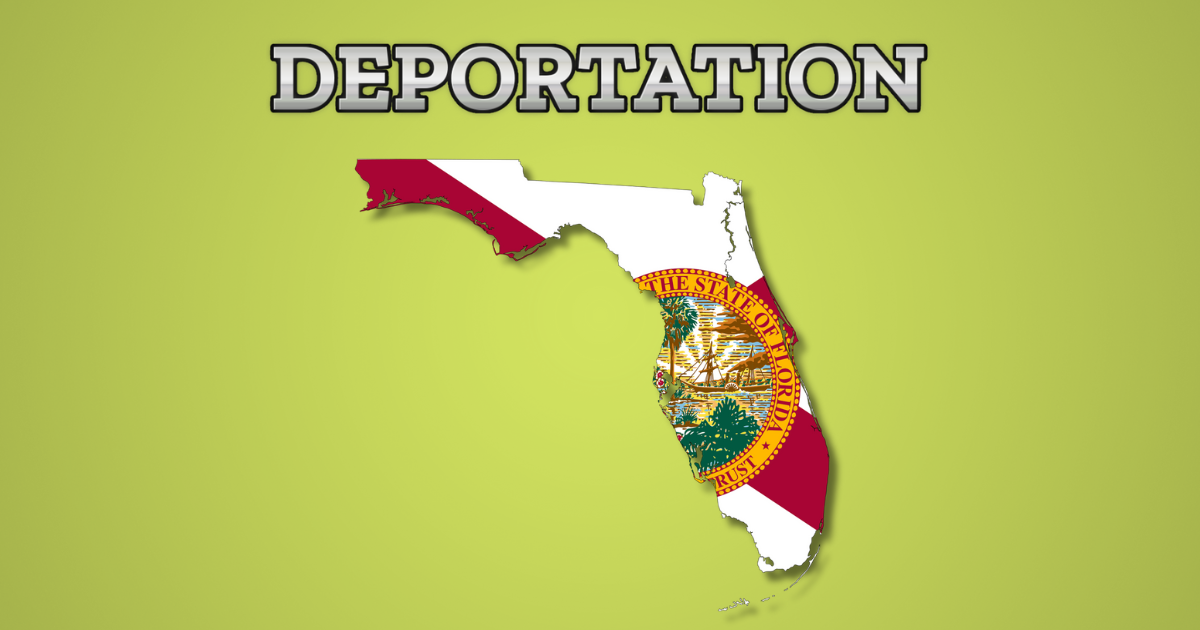 The state flag of Florida under the word Deportation