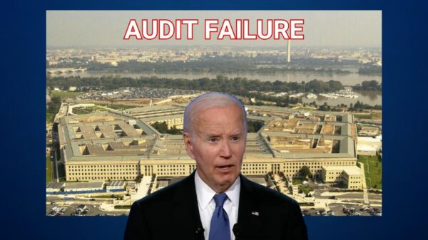 President Joe Biden standing in front of the US Pengaton building in Arlington Virginia.