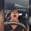 A screenshot of a woman on tiktok yelling in her car about Donald Trump being elected in 2024