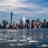 A picture of manhattan's skyline along the Hudson river